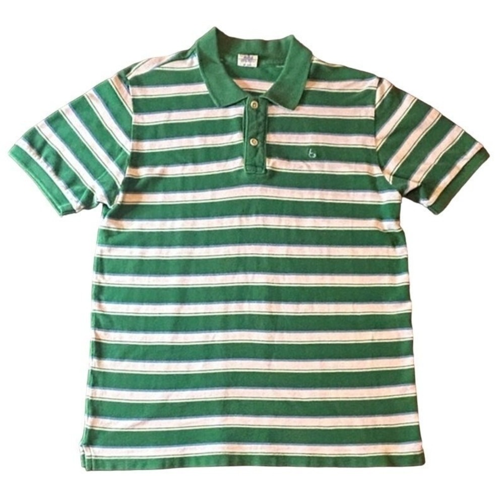 Hollister Boys Green White Striped Short Sleeve Polo Shirt Size Medium‎ Cotton